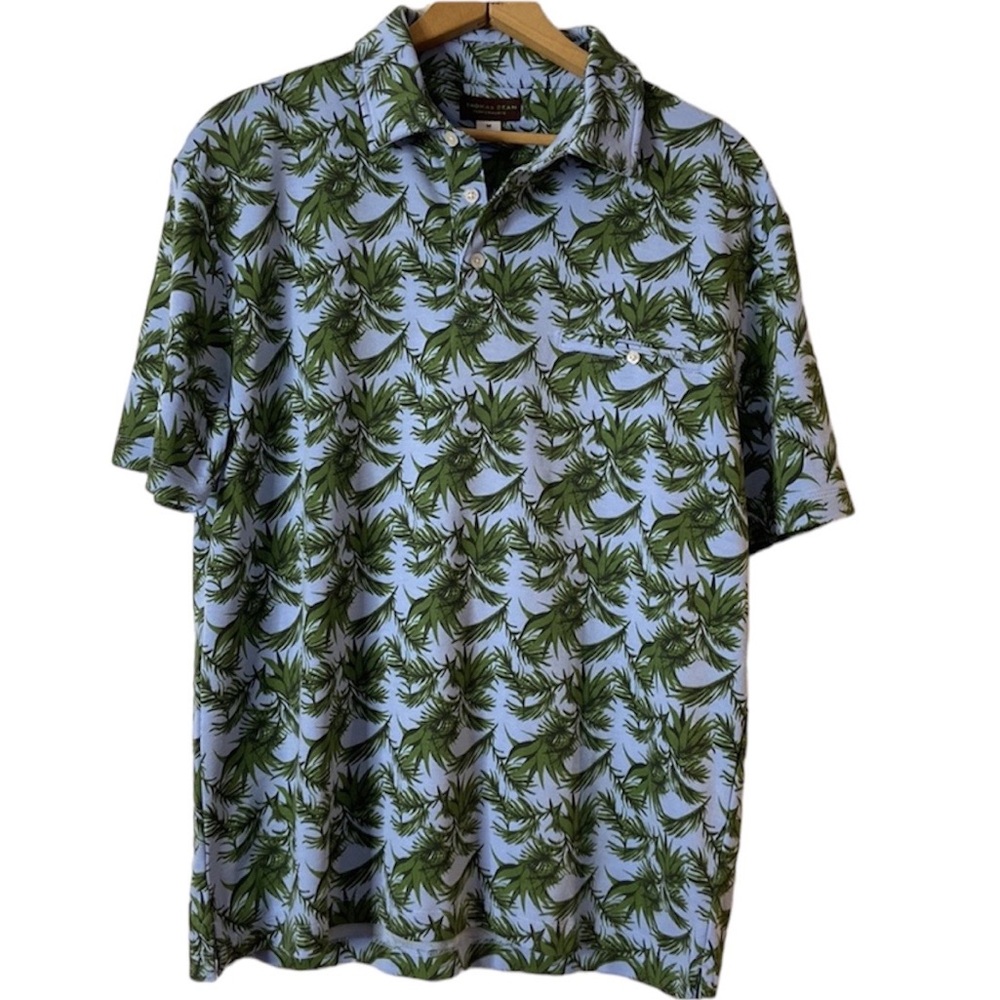 New Thomas Dean Performance Polo Short Sleeve Mens Size Medium Leaf Pattern